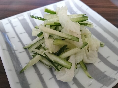 簡単おつまみ♪えんがわとキュウリのゆず胡椒あえ☆